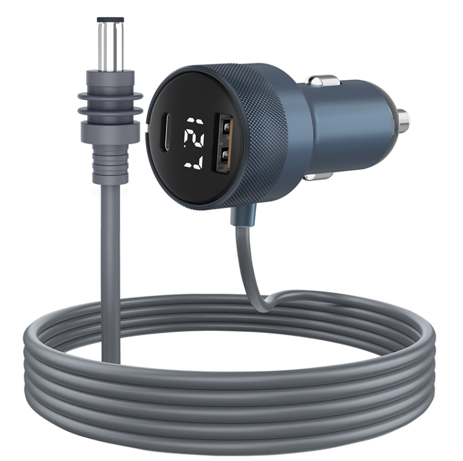 Car Charger Digital Display PD Model to DC Waterproof Cable - Gray, Black