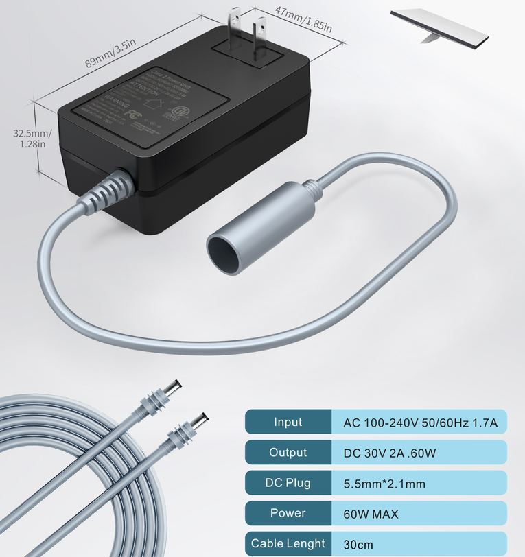 US Standard Adapter to DC Female Waterproof Cable - Gray - Integrated Cable