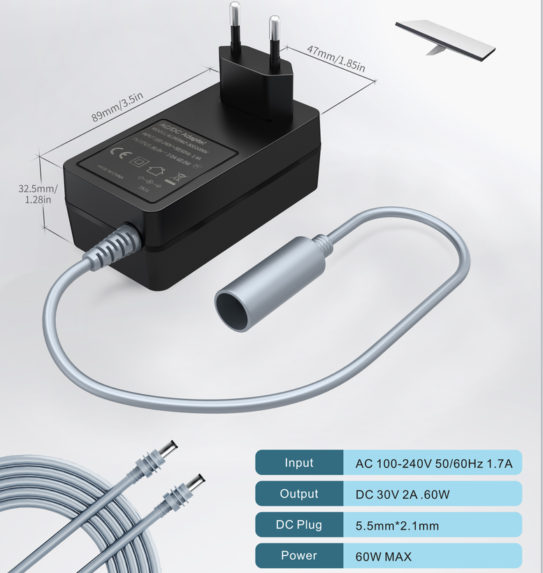 European Standard Adapter to DC Female Waterproof Cable - Gray - Integrated Cable